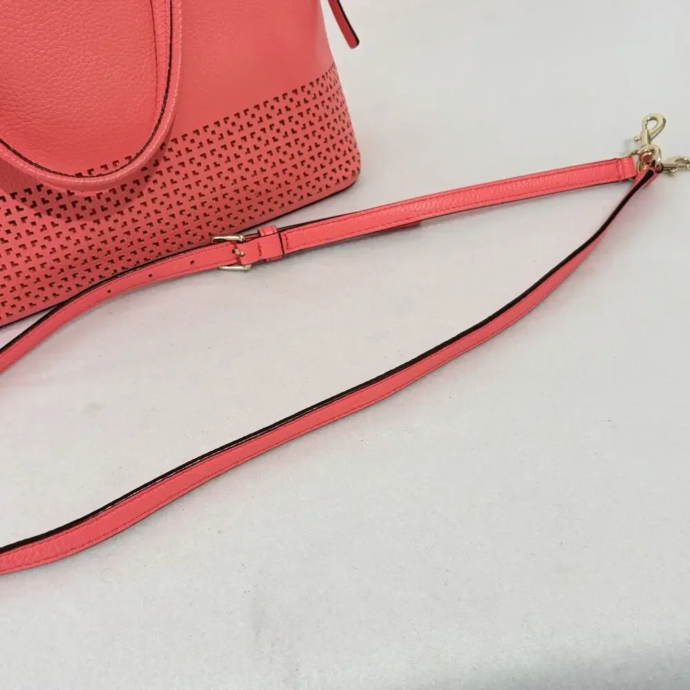 Kate Spade Wakefield Lane Carli Coral Handbag Pinkish Orange Laser Cut Purse